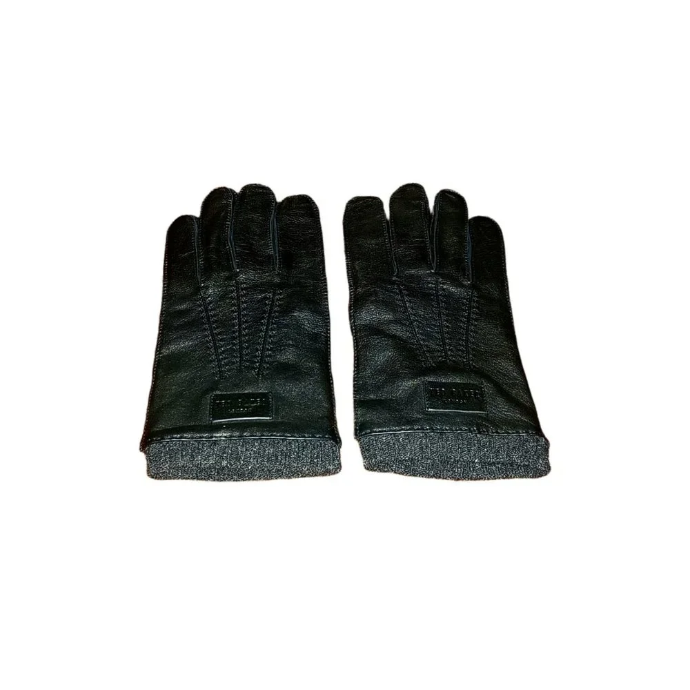 Ted Baker London Black Leather Wool Cashmere Cold Weather Smart Gloves New